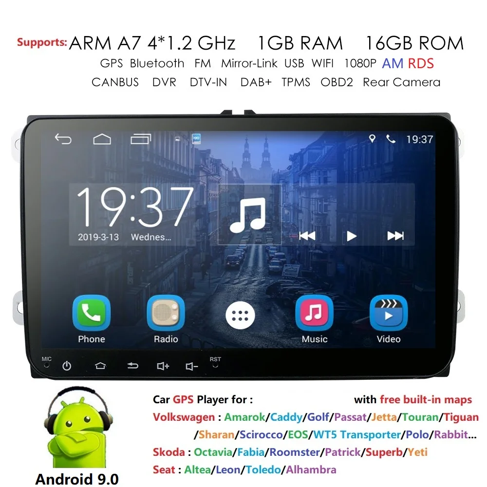 2 din 9 'ɺndroid 0 1G + 16G автомобильное радио стерео GPS Navi forVW Passat B6 CC Polo GOLF 5 6 Touran J etta