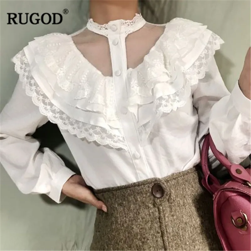 RUGOD 2019 Весенняя винтажная кружевная блузка женская элегантная Сексуальная