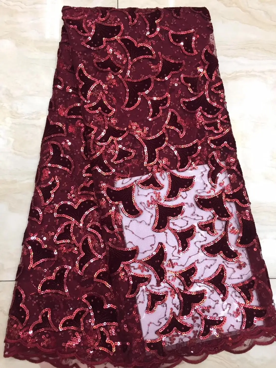 

2019 Latest Design Velvet Lace Fabric 5 Yards/pcs High Quality African French Lace With Sequins For Wedding Dress