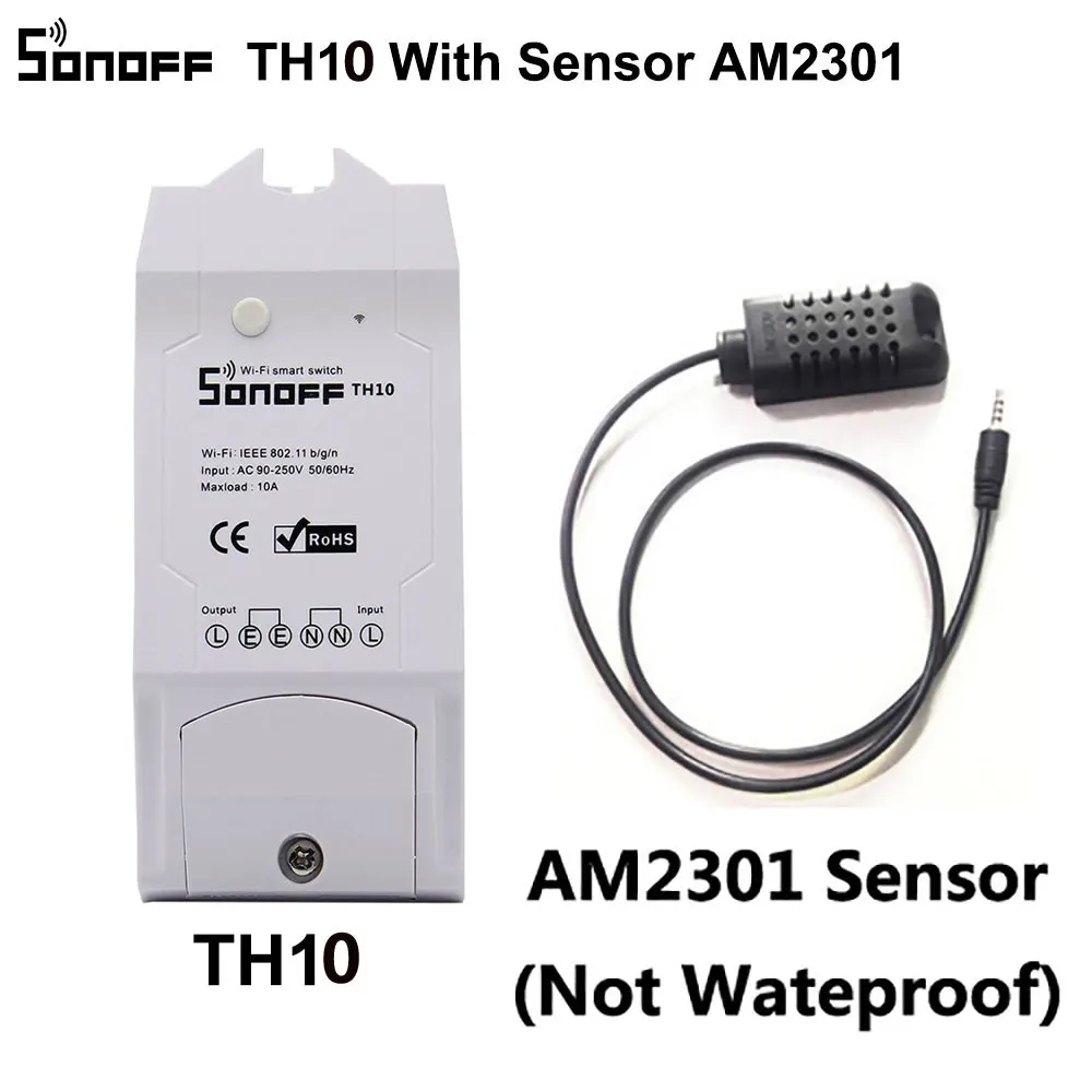 10a and AM2301 Sonoff TH 10A умный переключатель Wi-Fi для мониторинга температуры и влажности умный переключатель Умный домашний переключатель работает с Alexa Google Home - Комплект: 10a and AM2301