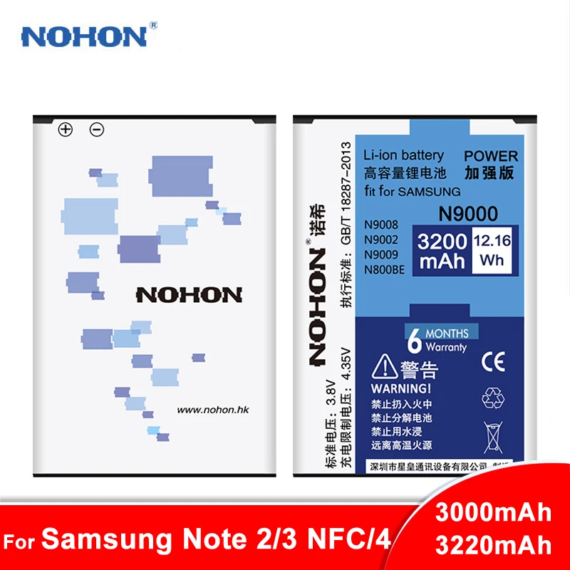 nohon Аккумулятор для samsung Galaxy Note 2 3 4 Note2 N7100 Note3 NFC N9000 Note4 N9100 N910X; по-настоящему высокое Ёмкость акумуляторная батарея