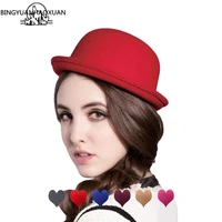 bingyuanhaoxuan new autumn women fedora hat classical cap femme imitation wool cap child hats cute solid black bowler hat female