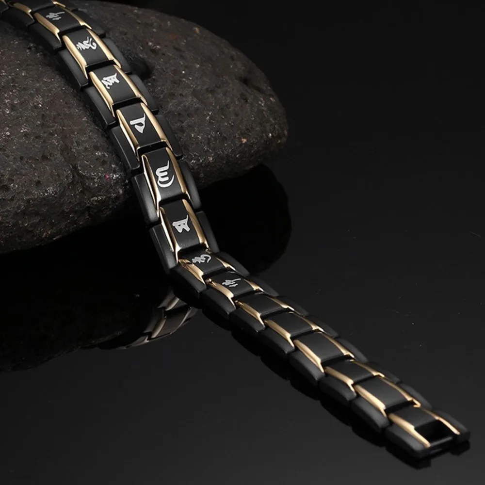 Модные мужские золотые черные браслеты из нержавеющей стали с германиевым