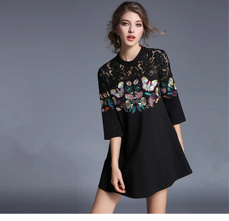 Женское платье с принтом бабочки повседневное Черное мини большого размера 4XL на