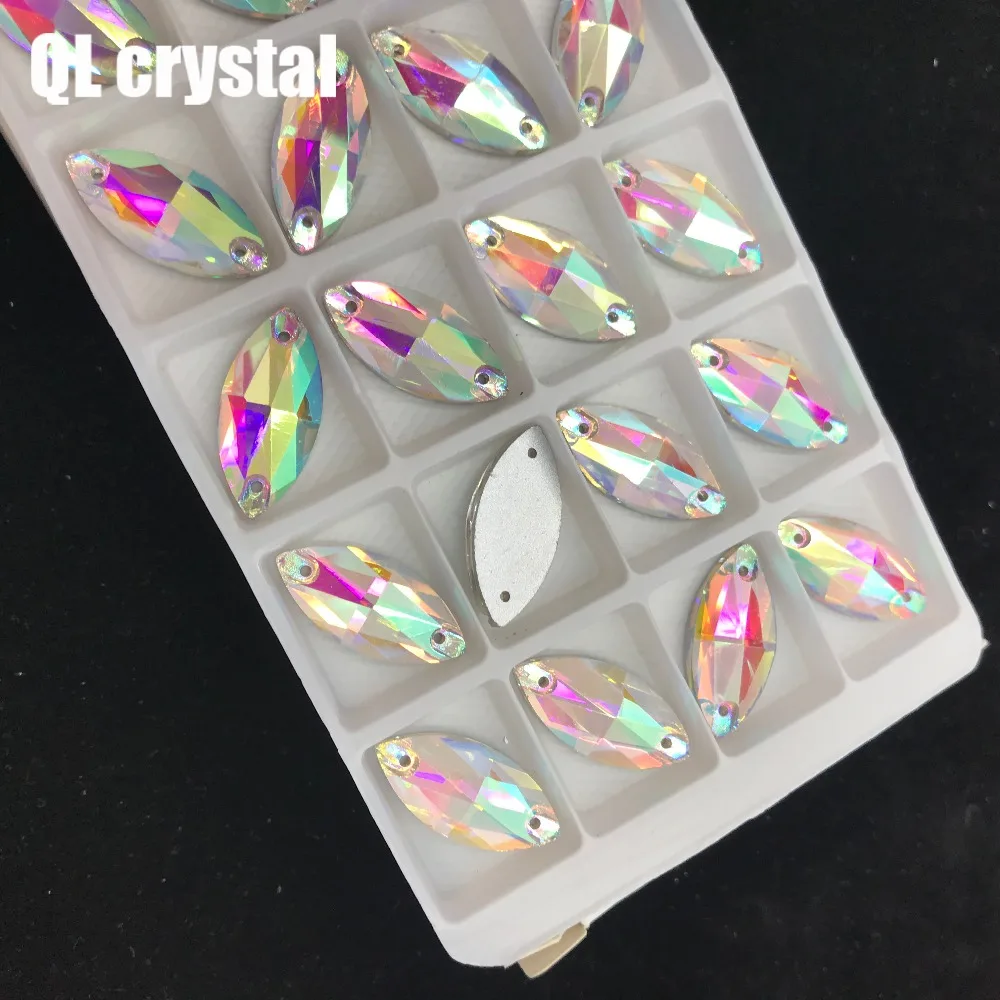 Стеклянный кристалл Navette пришивные стразы цвета AB Flatback Marquise камни для DIY одежды