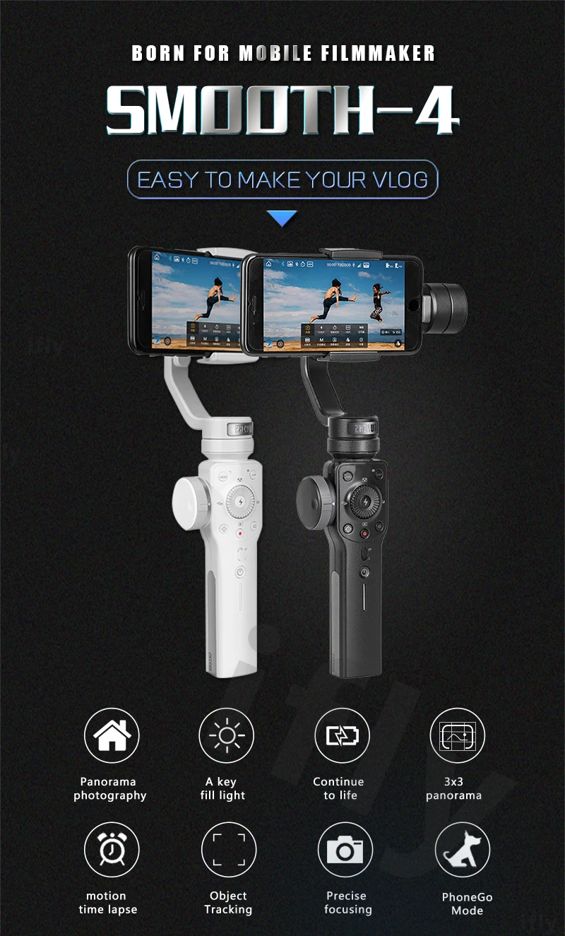 Zhiyun Smooth 4 3-х осевой стабилизатор гироскопа Q для смартфонов iPhone X Экшн-камера gopro4/5/6 pk гладкая Q DJI osmo 2