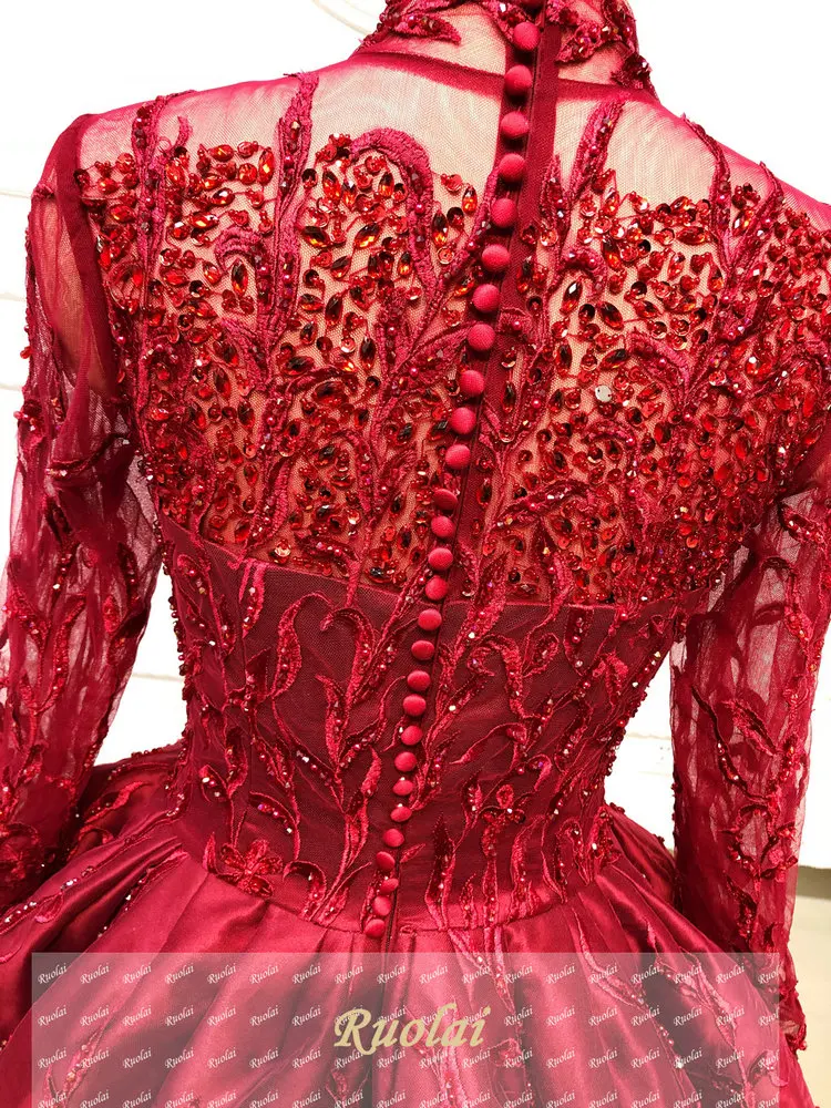 2019 Lace Long Evening Dress High Neck Floor-Length Formal Party Dresses Ball Gown abendkleider for Woman
