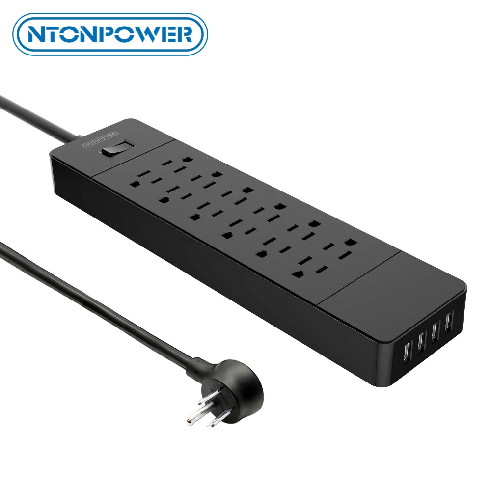 

Сетевой удлинитель NTON, USB-удлинитель, вилка стандарта США, 12 розеток переменного тока, зарядное устройство USB, 4 порта, разъем для подвешивани...