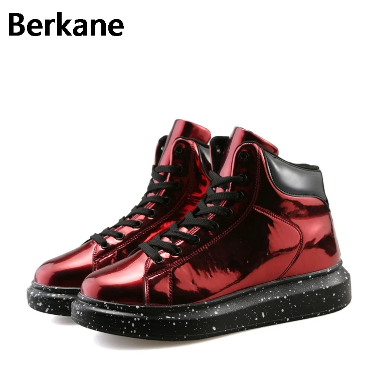 Silver Glossy Hip Hop Punk Shoes Men Dancing Unisex Fashion High Top Flat 2019 Casual Pu Leather Couple Zapatillas Hombre | Обувь