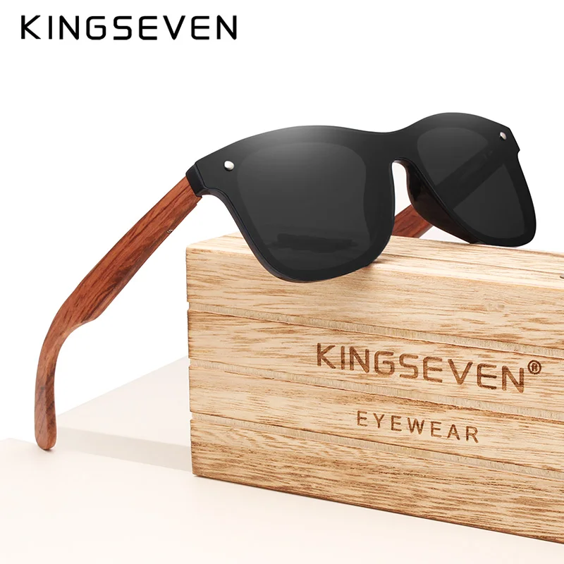 GrayBubinga wood KINGSEVEN бренд, деревянные Винтажные Солнцезащитные очки, мужские поляризационные Плоские линзы, без оправы, квадратная оправа, женские солнцезащитные очки Oculos Gafas - Цвет линз: GrayBubinga wood