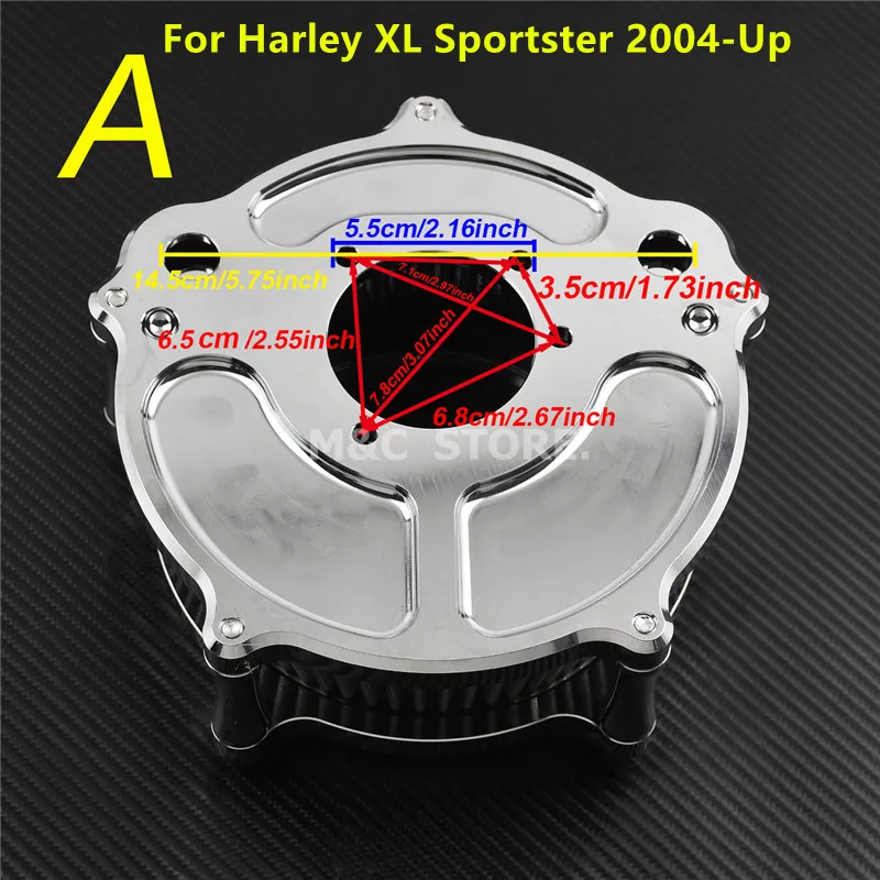 Воздухоочиститель Впускной фильтр все хром для Harley XL Sportster 04-19 Touring Street Glide Road Glide 00-16 Softail Dyna FXDLS 17 - Цвет: A
