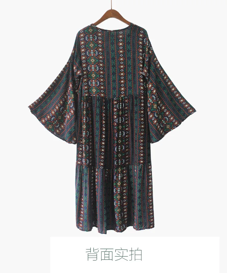 Женское платье макси с длинным рукавом V образным вырезом и цветочным