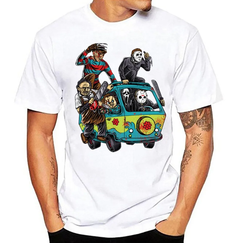 Футболка резня автобус Джейсон бензопилы крик Фредди Крюгер Хэллоуин забавная