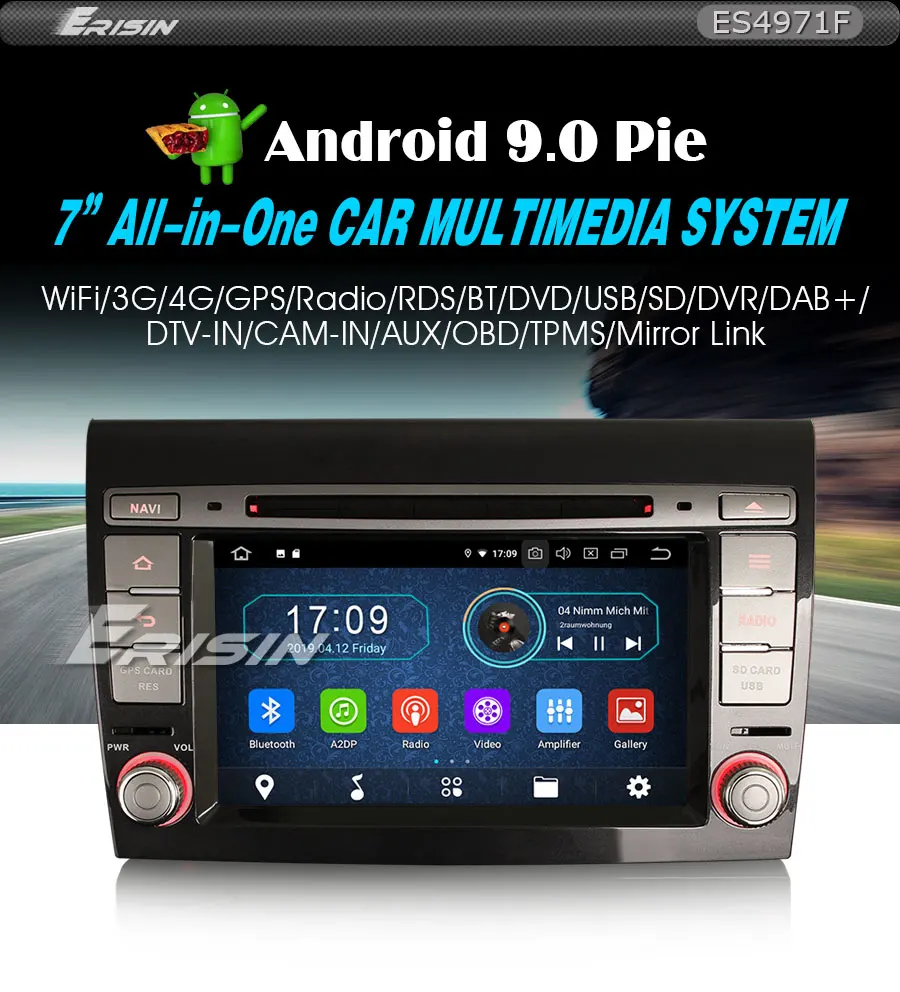 Erisin ES4971F " Android 9,0 Авторадио gps DAB+ WiFi OBD2 TPMS 4G DTV CD Bluetooth для Fiat Bravo