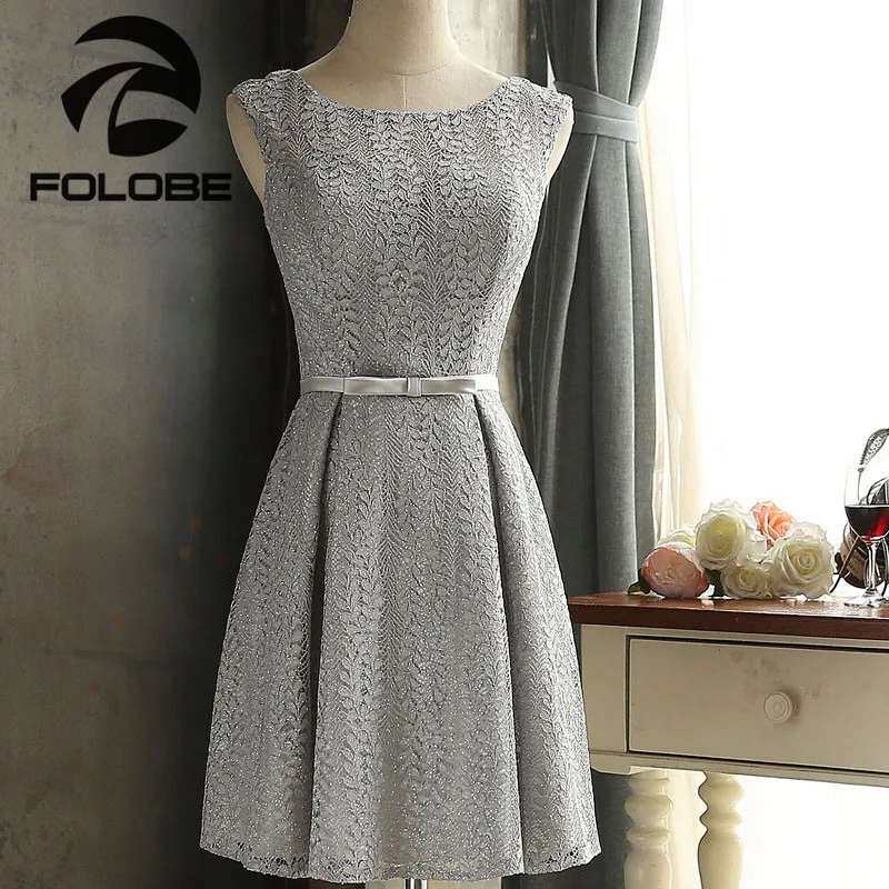 Grey С овальным вырезом без рукавов Кружевное Платье Vestidos De Festa платье с а-силуэтом и открытой спиной и мини-платья для возвращения на родину Robe De Soiree Короткие Выпускной Вечеринка платья - Цвет: Grey