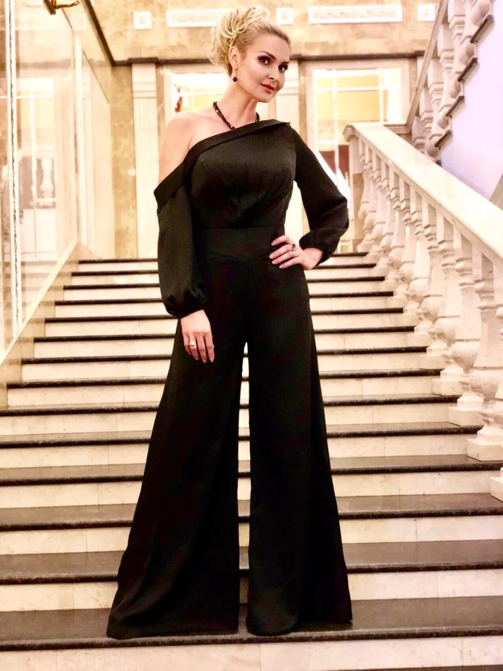 Tanpell вечернее платье с одним плечом Черное вечернее платье с длинными рукавами длиной до пола ТРАПЕЦИЕВИДНОЕ ПЛАТЬЕ Леди Формальное для коктейльной вечеринки на заказ вечернее платье es