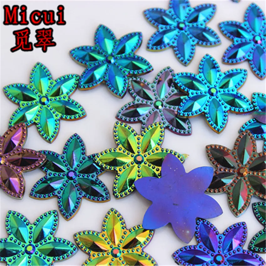 Micui 50pcs 23.6mm AB color Horse eye flower Acrylic rhinestone Flat back Art Supply Decoration Charm Craft DIY no hole ZZ113 | Дом и сад