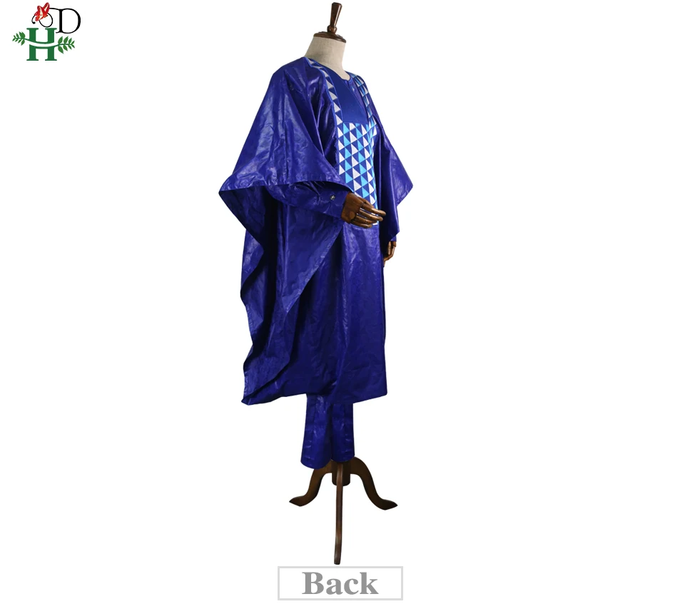 H& D мужская одежда в африканском стиле синий костюм agbada накидка рубашка брюки комплект из 3 предметов без шапки Дашики халат вышивка Африканский узор PH3307