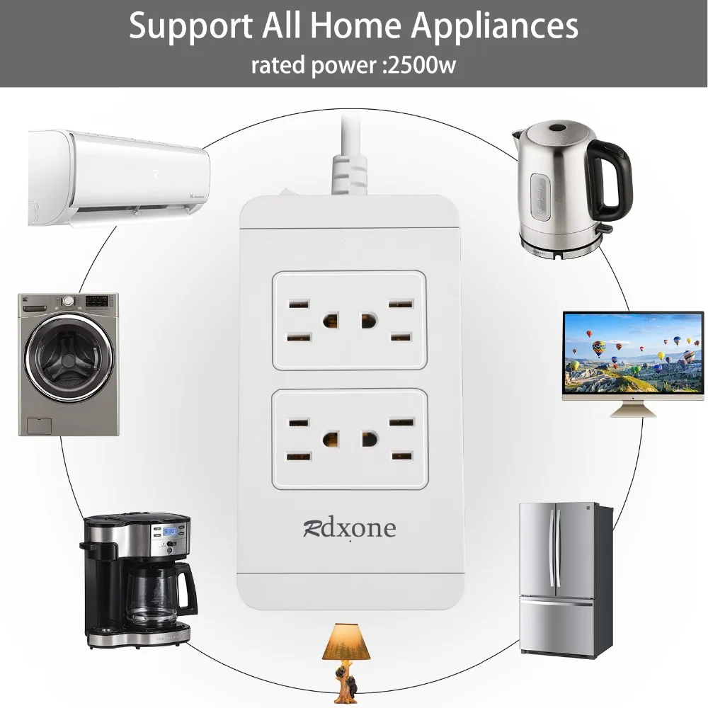 Блок питания с USB Rdxone 4 выходная Защита от перенапряжения блок 6 футов шнур 1700j