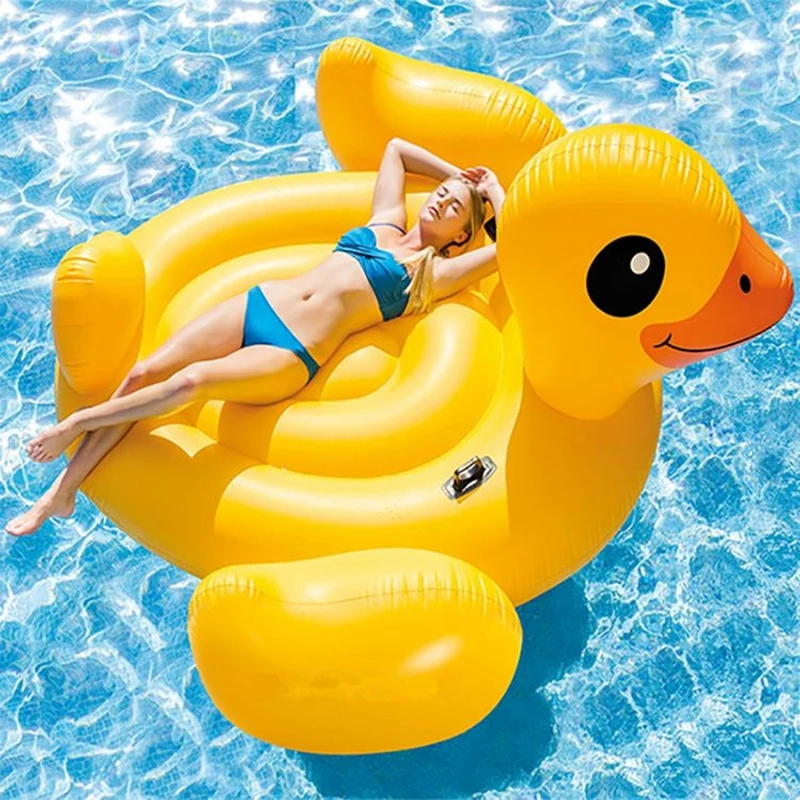 

2-3 Person Giant Inflatable Yellow Duck Pool Floats Summer Fun Water Floating Island Air Swimming Mattress Bed