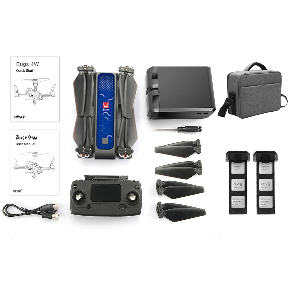 Blue 2B With Bag MJX Bugs 4 W B4W 5G gps бесщеточный складной Дрон с Wi-Fi FPV 2K HD камерой с защитой от тряски 1,6 км 25 минут оптический поток RC Квадрокоптер - Цвет: Blue 2B With Bag