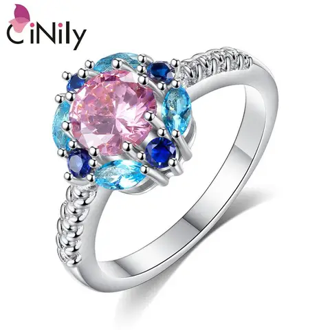 Женское кольцо для помолвки CiNily, разноцветное серебряное кольцо с кубическим цирконием, размер 5,5-8,5, NJ11070