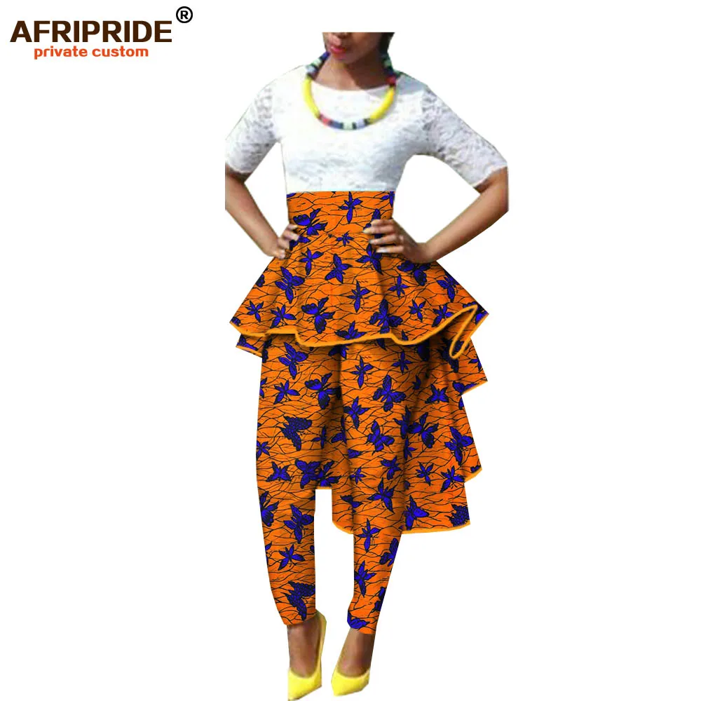 Осенние женские африканские брюки AFRIPRIDE, Индивидуальные Женские повседневные брюки длиной до щиколотки с оборками, батик, хлопок, A722110