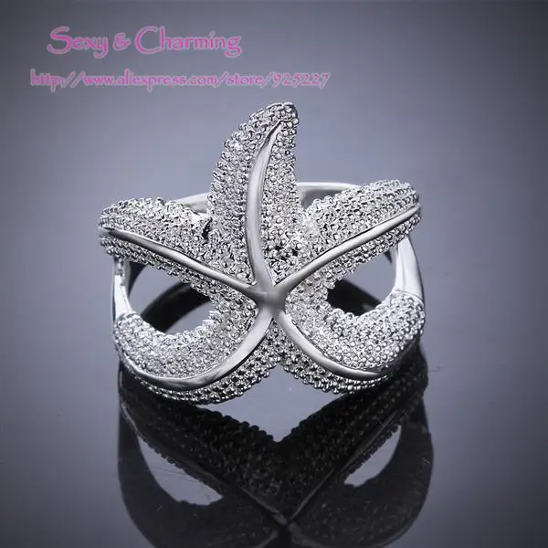 R538 free shipping! Silver Plated star starfish ring finger rings size 7 8 fashion jewelry welcome mixed wholesale | Украшения и