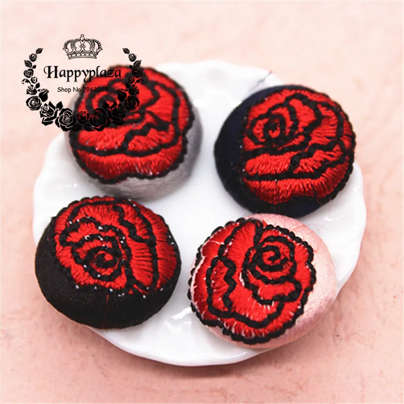 10 шт 18 мм роза цветок вышивка покрытая тканью Круглая Плоская задняя пуговица DIY