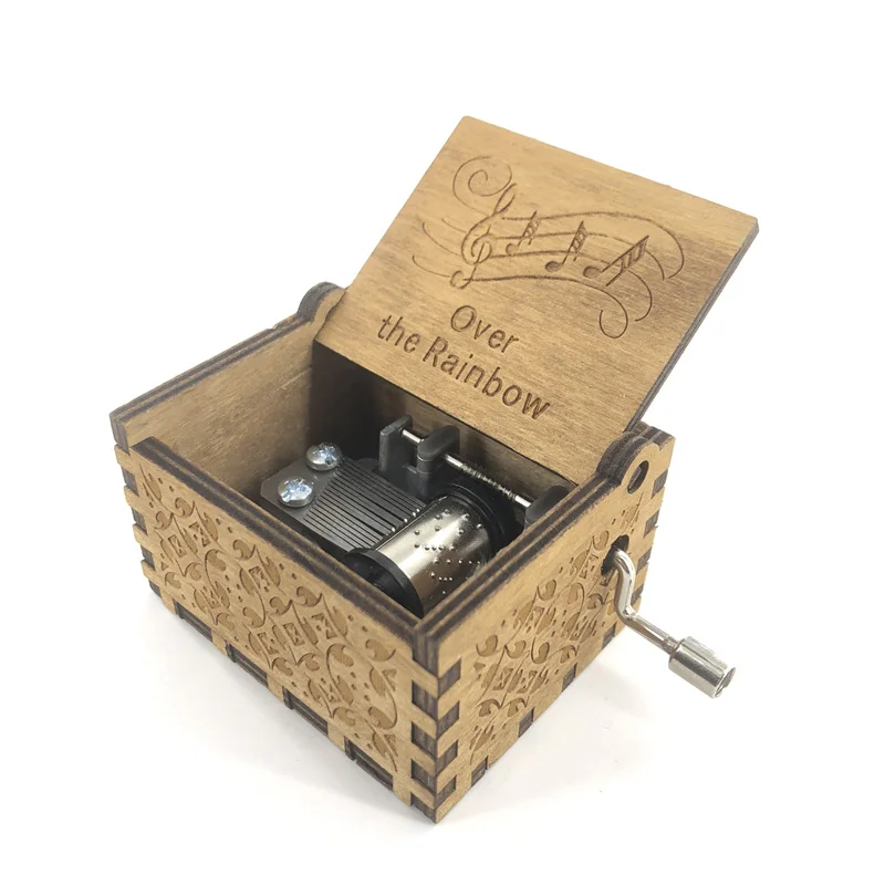 Анонимная Античная резная деревянная музыкальная шкатулка с ручкой Радуга