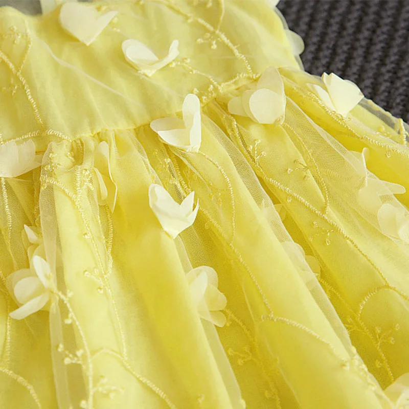 

2T 3T 4T 5T 6T 7T Baby girl clothes Summer Kids Dresses For Baby Girls Flowers Princess Dress For wedding Party Yellow Red
