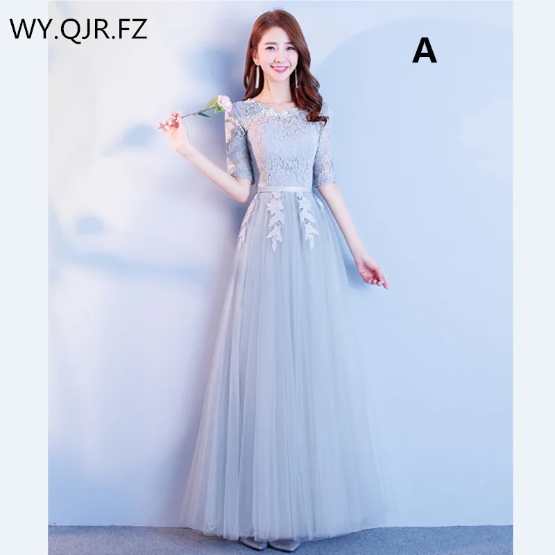 

JYX-01#Lace up new grey long bridesmaid dresses for spring summer 2019 Sisters group wedding party prom dress cheap wholesale