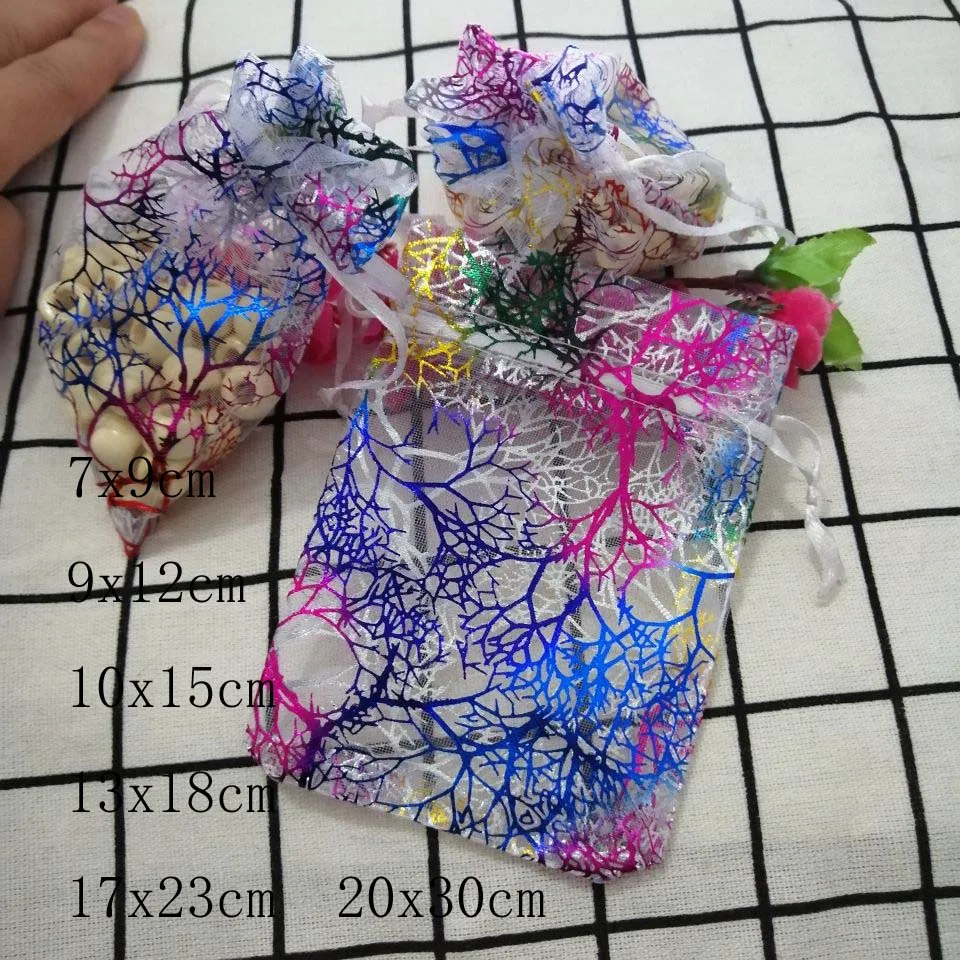 100 шт./лот ювелирные сумки из органзы кораллового цвета 7x9 9x12 10x15 13x18 см подарочные
