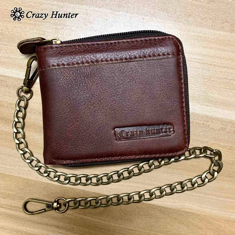 Кошелек из воловьей кожи на молнии для кредитных карт с цепочкой подарок отца и