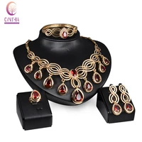 fashion austria crystal water drop red black green zircon necklace jewelry sets classic design gold color women party gift