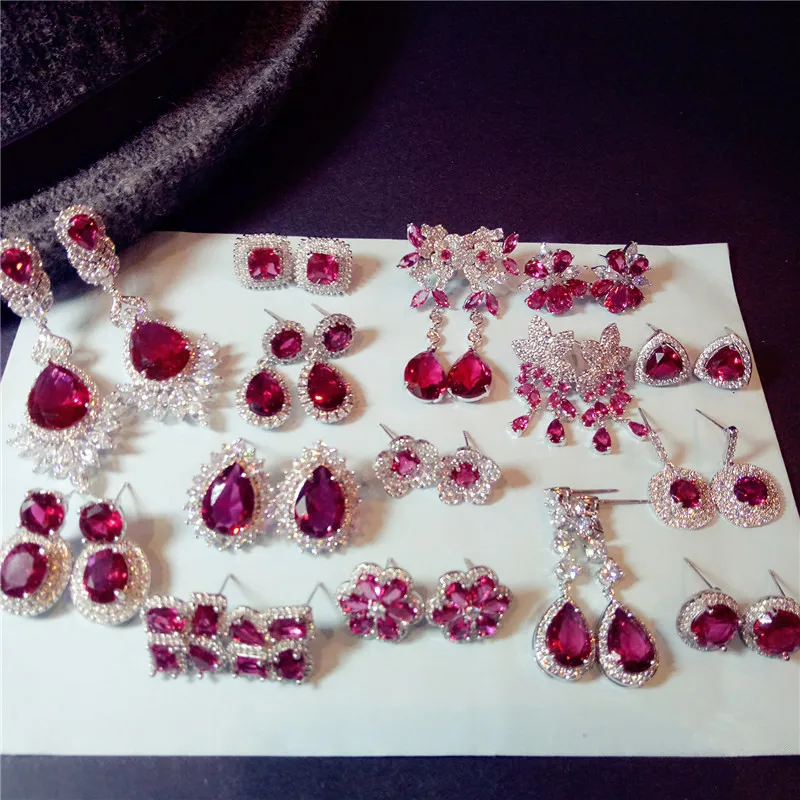 Женские серьги капельки из серебра 925 пробы с красным Рубином|earrings for|earrings for