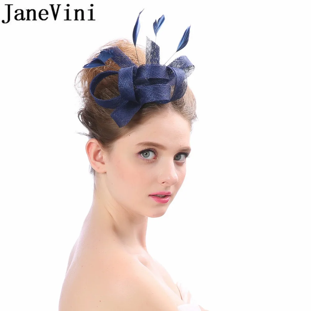 Женские головные уборы JaneVini винтажная шляпка для свадьбы с цветами и перьями