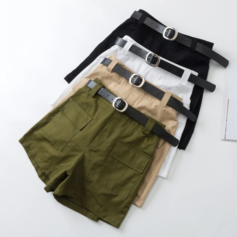 Корейский карго летние шорты женские 2019 повседневные свободные с завышенной