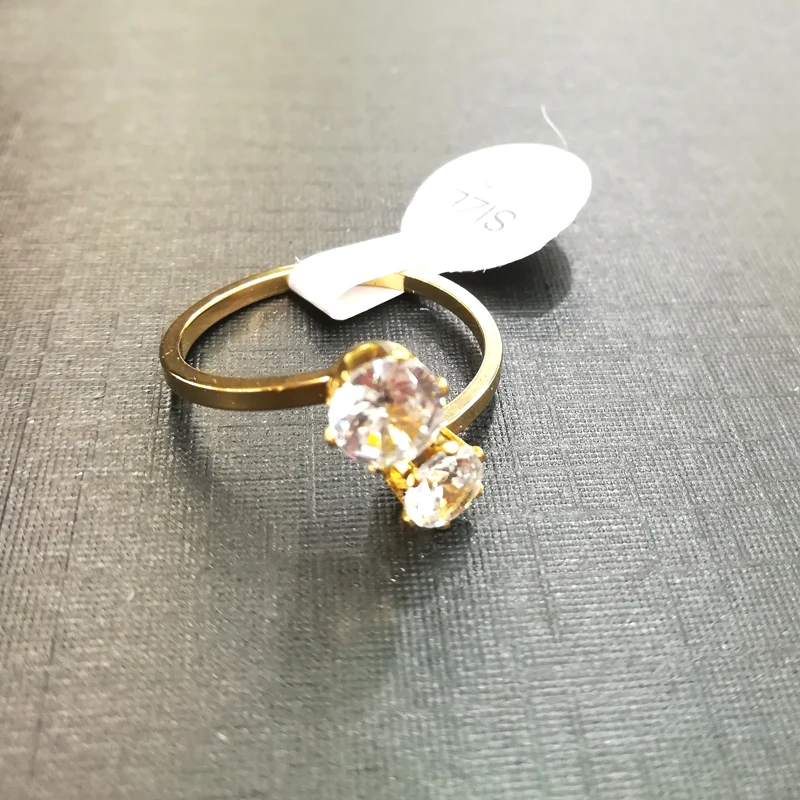 Романтическое двойное кольцо с кристаллами золотого цвета из нержавеющей стали