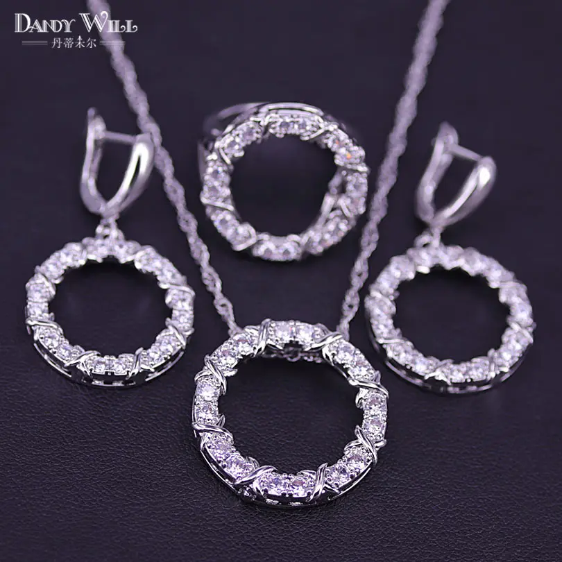 Ювелирные изделия серебряного цвета круглое ожерелье с подвеской серьги кольца