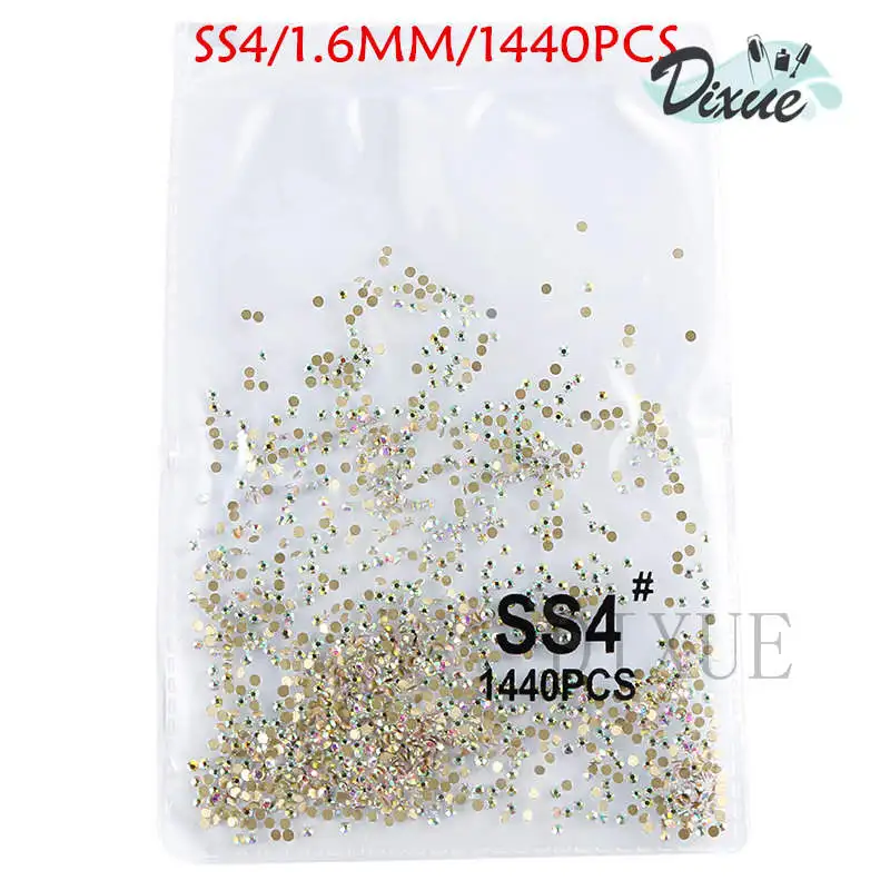 gold AB SS4 1440PCS SS3-ss8, 1440 шт, прозрачные Стразы AB gold flack, 3D, без горячей фиксации, плоские с оборота, для украшения ногтей, плоские с оборота Стразы для одежды 073 - Цвет: gold AB SS4 1440PCS