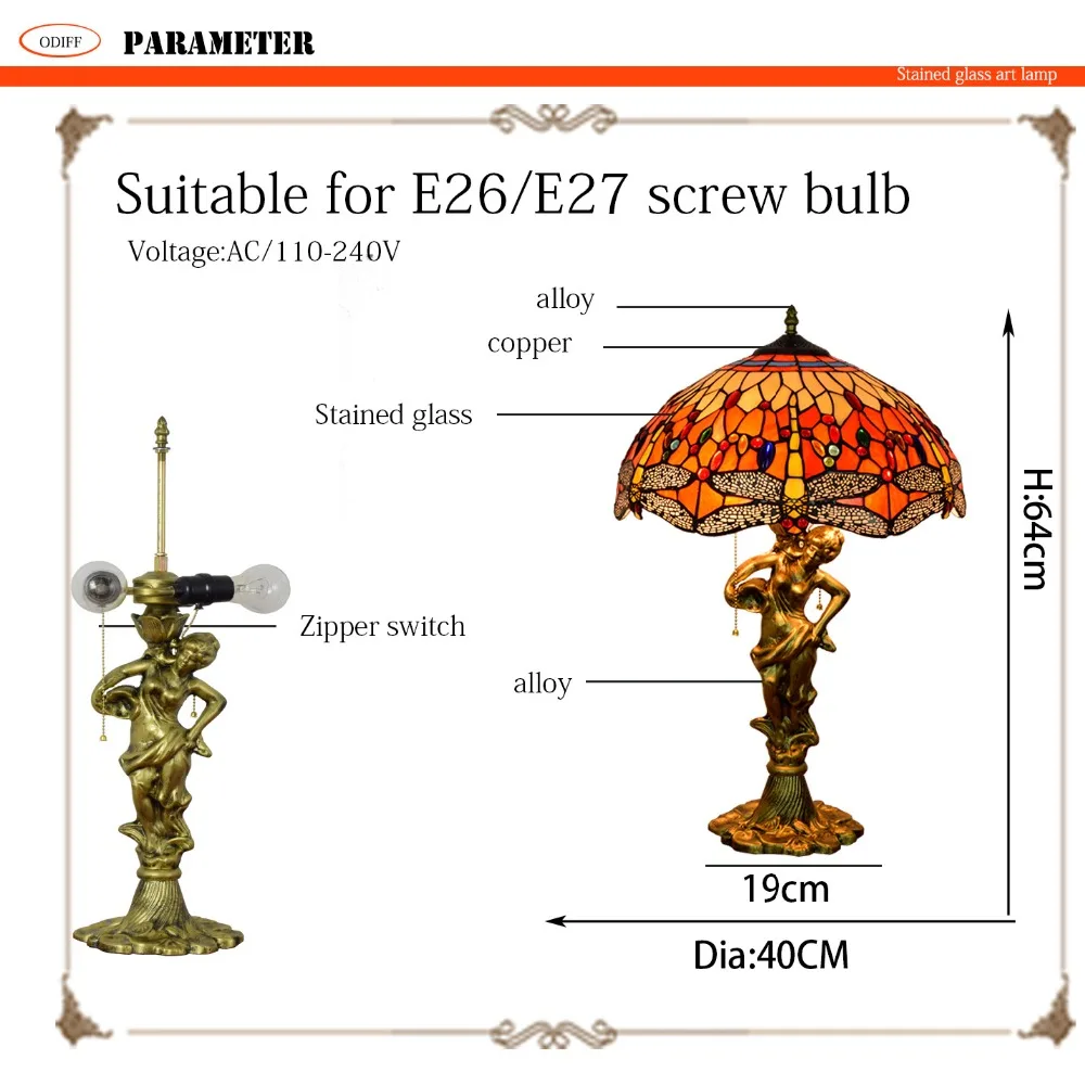 Eusolis 16-inch Stained Glass Vintage Table Lamp Classical Decorative Light Colored Shade Candeeiro De Mesa Home Deco Abajour | Лампы и