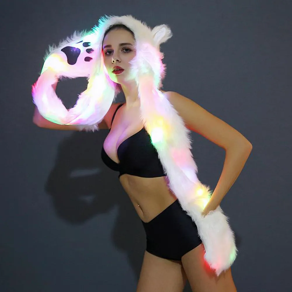 Милая светодиодная теплая шерстяная шапка с шарфом и перчатками из