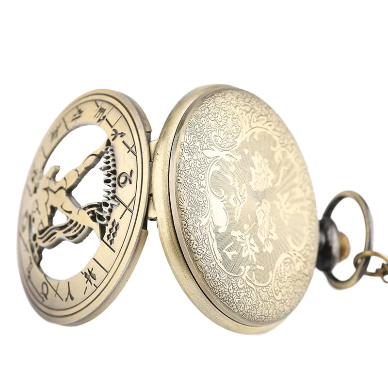 

Aquarius Twelve Constellation Design Pocket Watch Half Hunter Bronze Men Women Antique Fob Hour Pendant With Necklace Chain