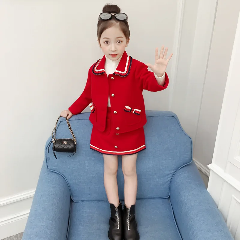 Модный осенне зимний комплект одежды для детей 2 8 лет шерстяной девочек пальто +