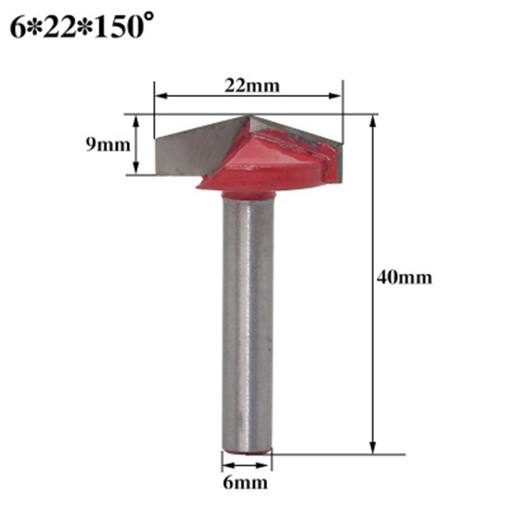 22mm 150degrees 1 шт. 6 мм мельница Вольфрамовая сталь деревообрабатывающий фреза V бит ЧПУ твердосплавный конец 3D деревообрабатывающий фреза 60 90 120 150 градусов - Длина режущей кромки: 22mm 150degrees