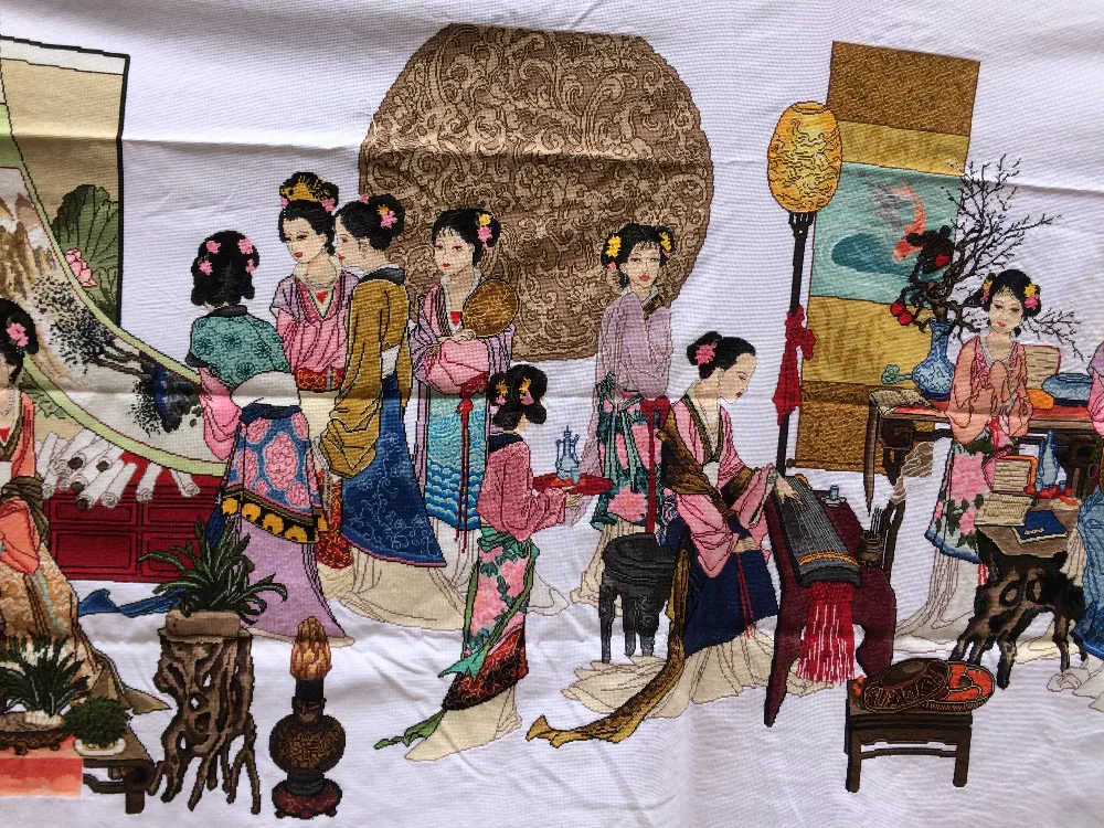 Beste 3.24 M Lengte 100% Hand Geborduurde Chinese Klassieke Schilderen Achttien Belle-woonkamer Kantoor Decoratie Slag Kruissteek