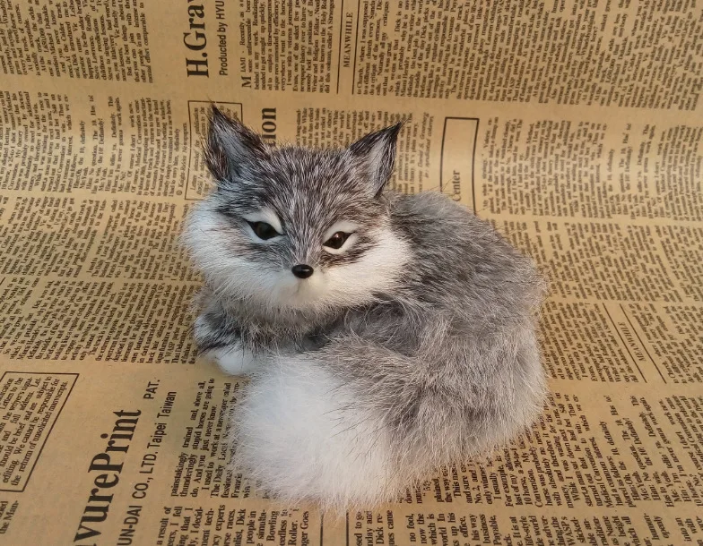 

gray fox model toy polyethylene & furs simulation fox doll home decoration about 13x9.5x12cm p0067