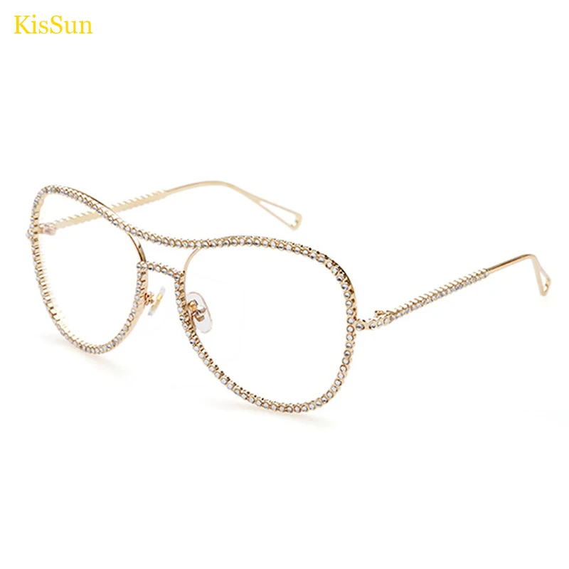 

147mm Oversize Rhinestones Decorative Transparent Glasses Frame Diamond Eyeglass Frame Glasses Transparent Glasses Women Gold