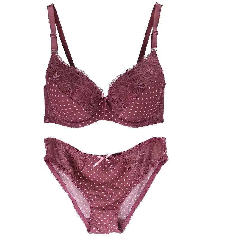 Wine Red 85C 85D 90C 90D 95C 95D большой размер комплект нижнего белья пуш-ап цельный кружевной комплект размера плюс бюстгальтер сексуальный бюстгальтер и трусики женское белье трусики L XL 2XL - Цвет: Wine Red